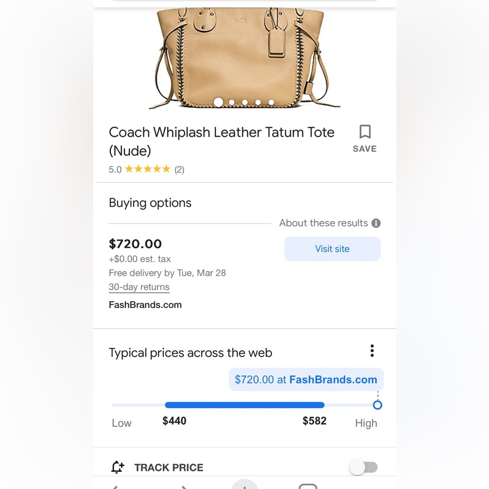 BNWT Coach Whiplash Leather Tatum Tote